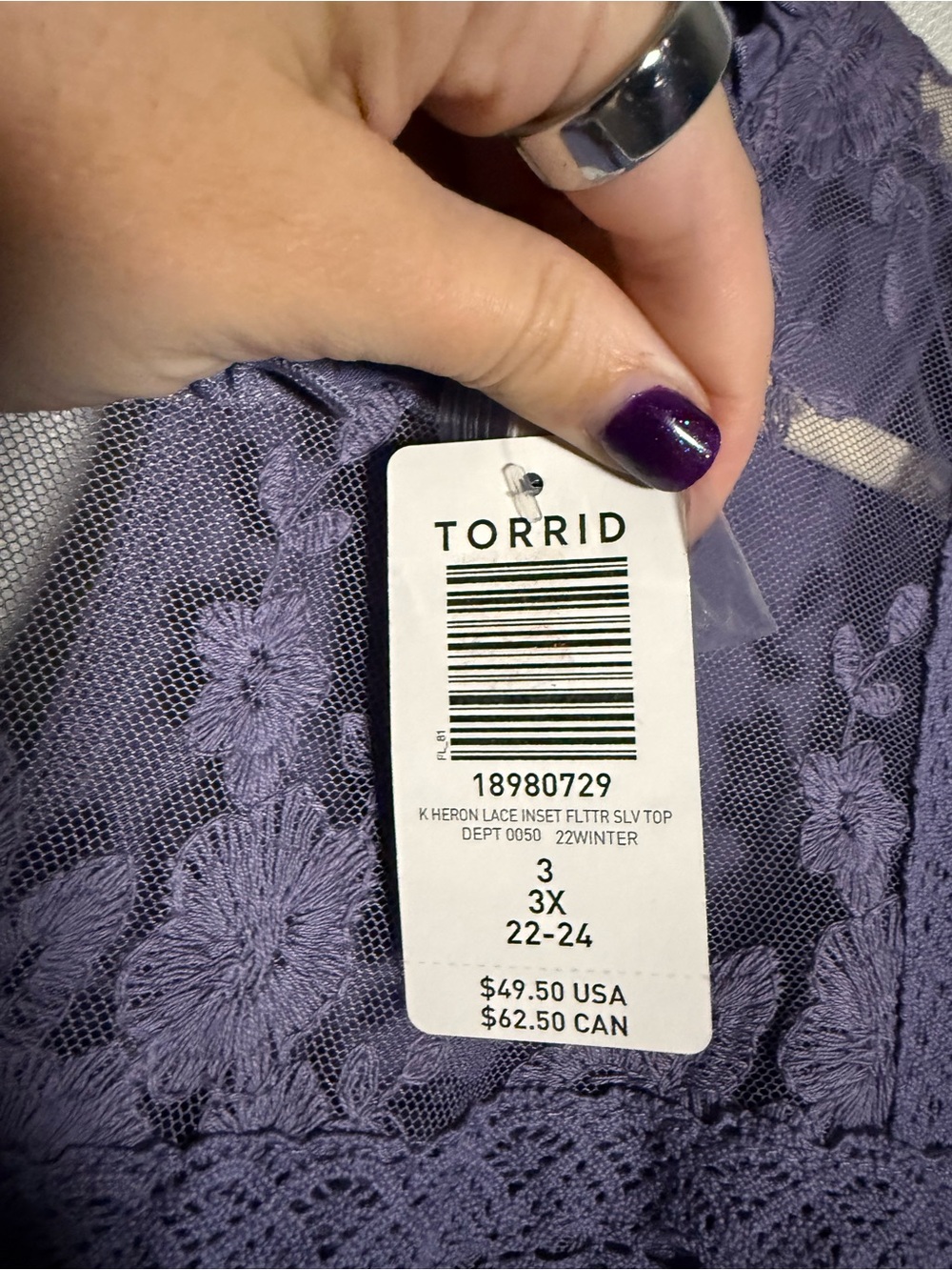 Torrid K Heron Lace Insert Flutter Short Sleeve Top Size 3X - Picture 4 of 9